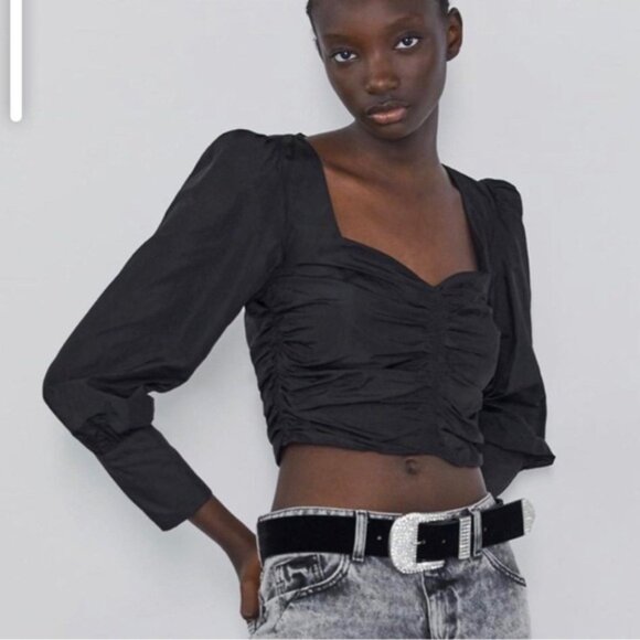 Crop long sleeves ruched top - Picture 2 of 6